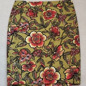 Loft green floral pencil skirt